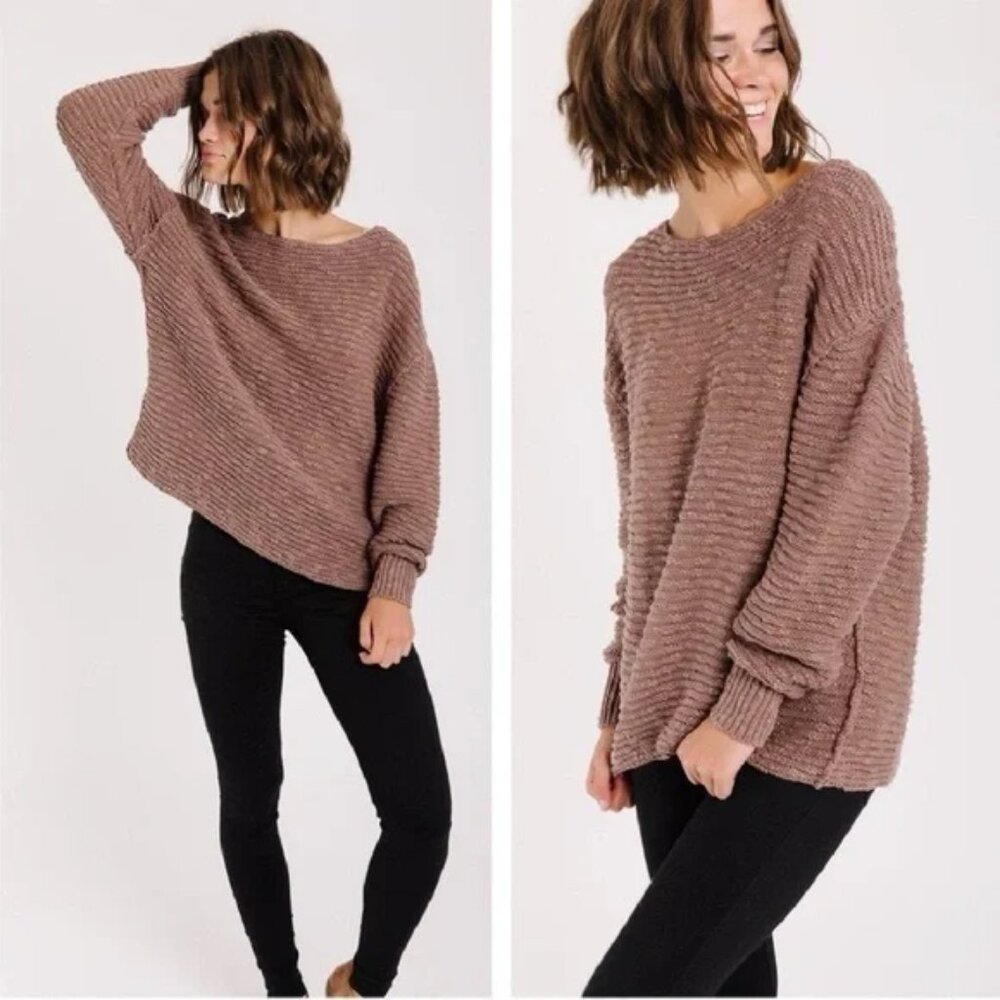 Free People Textured Crew Neck Sweater - Brown